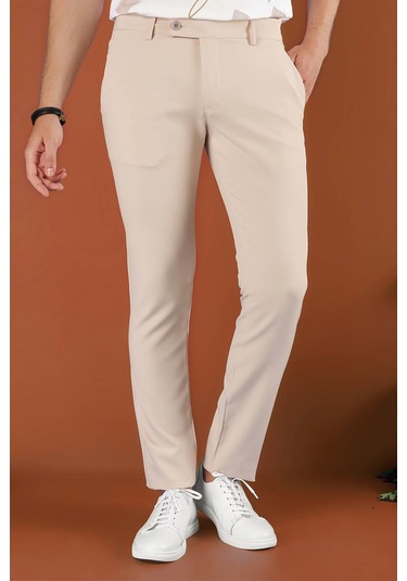 P 1123 Slim Fit Bej Spor Pantolon Bej