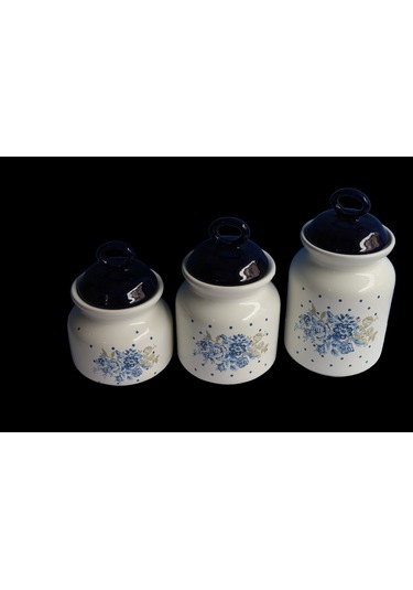 Molino Mavi Dekorlu Kavanoz Set 3'lü Şeffaf