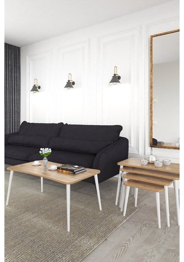 Alanur 5li Orta Sehpa Ve Zigon Sehpa Ahşap Ayaklı Çay Kahve Sehpası Xl Salon Seti Çam