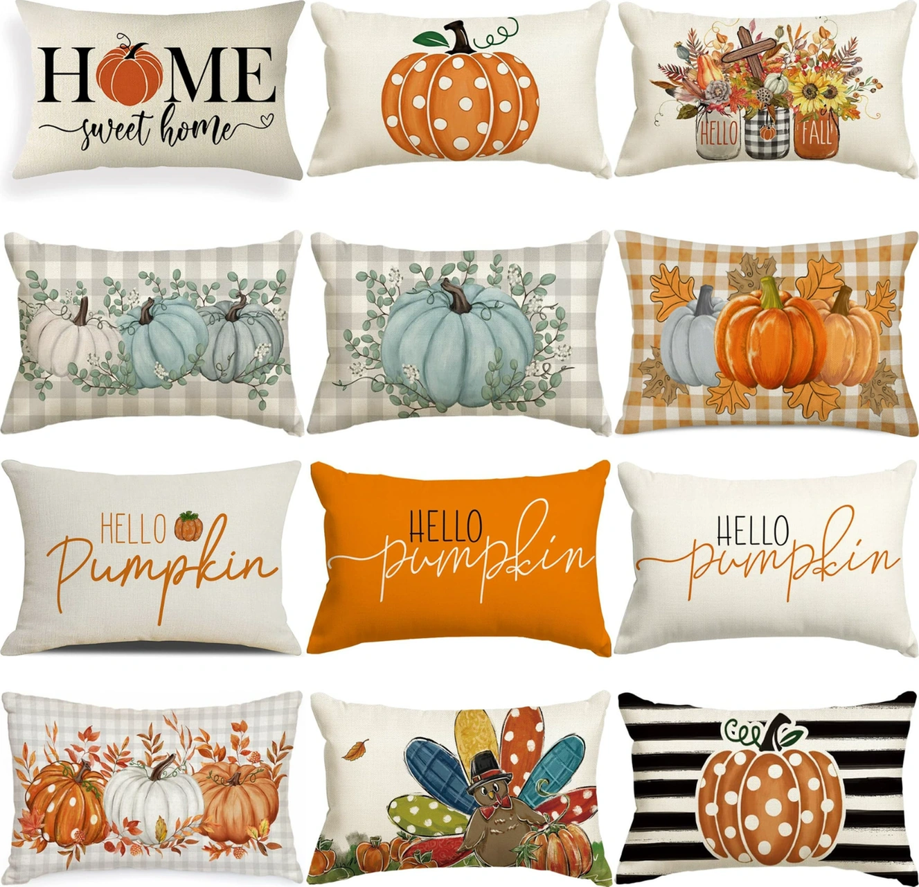 Hombey Kışlık Balkabağı Akçaağaç Yaprağı Desenli聚酯材质 Yastık Kılıfı, 2 Adet Paket, Otomobil Ve Koltuk Dekorasyonu Mavi