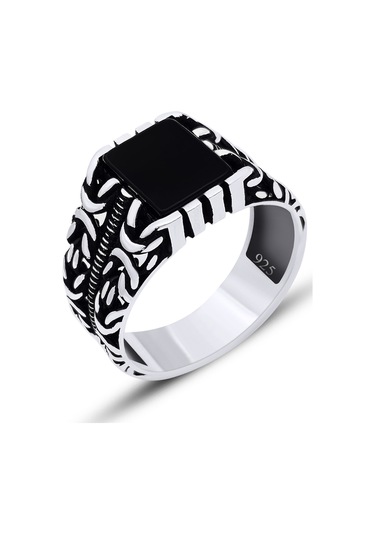 Silvera Telkari Gümüş Oniks Taşlı Erkek Kral Modeli Yüzük 925 Ayar St324 Gümüş