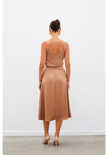 Sateen Midi Boy Saten Etek - Camel-134961 CAMEL
