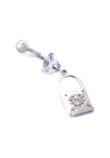 Ferizz 316l Çelik Zirkon Taşlı Kilit Piercing Prc-131 Gümüş