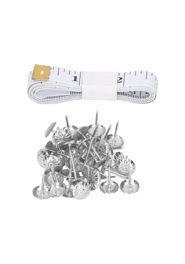 Samdoo 100 Adet Çelik Mobilya Dekorasyon Çivi Seti - Gümüş Uçlu, Paslanmaz, Yüksek Dayanıklı + Ölçü Çubuğu Ve Eldiven