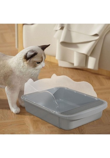 Suofeng Küçük Kedi Kumu Kavanozu - Yarı Kapalı Dışarı Dağılımı Engelliyor - Güncellenmiş Kulaklı Model Gri