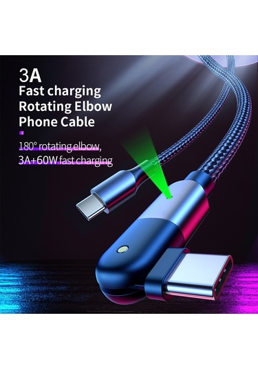 Fxctl-wya09 60w 3a Usb-c / Tip-c Tip-c 180 Derece Döner Dirsek Hızlı Şarj Kablosu, Uzunluk: 2m Kırmızı