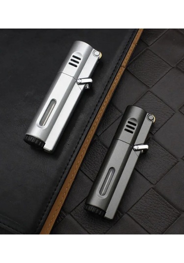 Premiumquality Parlak Gunmetal 3 Torch Pürmüz Metal Puro Çakmağı