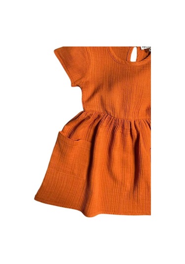 Riccotarz Kız Çocuk Çift Cepli Salaş Kesim Kolsuz Kiremit Müslin Elbise Kiremit