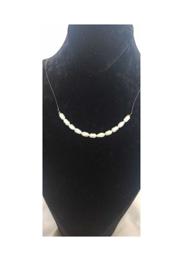 24k Altın Kaplama Hayalet İp Gerçek İnci Kolye Beyaz Çok Renkli