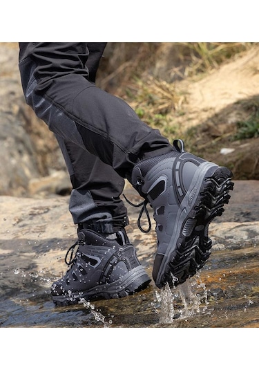 Yeni Dört Mevsim Açık Hava Yürüyüşü Orta-yüksek Erkek Yürüyüş Botları Siyah