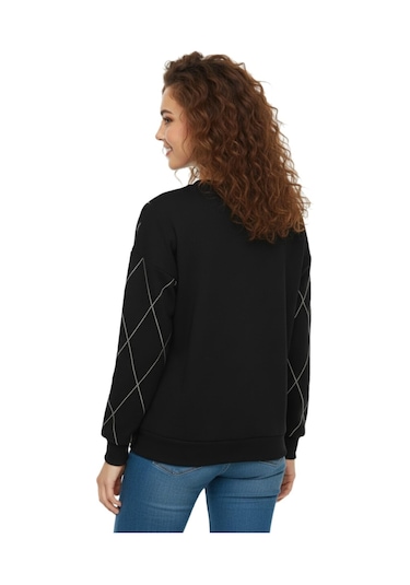 Baglan Kadın Sıfıryaka Sweatshirt Taşlı Bgl-st05060 Siyah