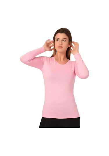 Disentis Yuvarlak Yaka Uzun Kollu Viskon Pembe Body
