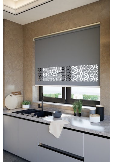 Lazer Kesim Mat Stor Perde, Lazer Kesimli Klasik Serisi, C-101004 Antrasit Renk Antrasit