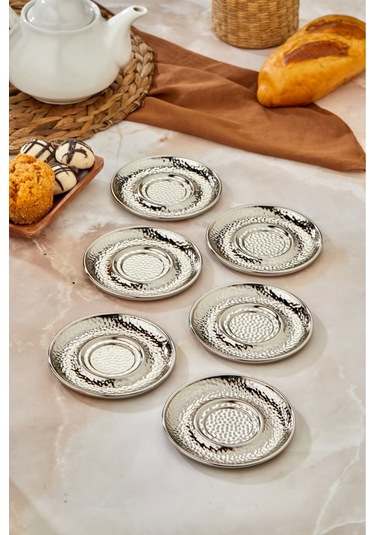 Cooker 6'lı Metal Dövme Desen Çay Tabağı Gold Ckr3576 Gold