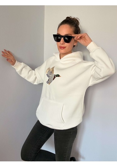 Ali Butik Beyaz Önü Nakış İşleme Şardonlu Sweatshirt Beyaz