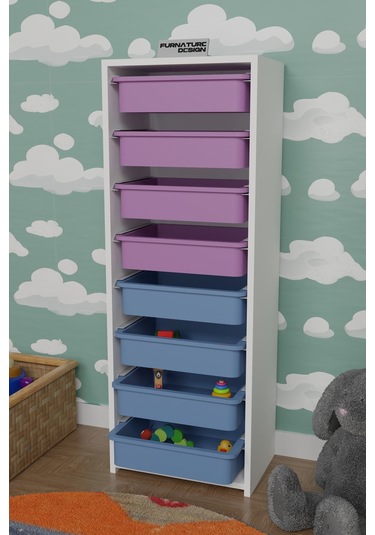 8 Sepetli Çok Amaçlı Dolap Oyuncak Dolabı - Beyaz - Mavi&pembe