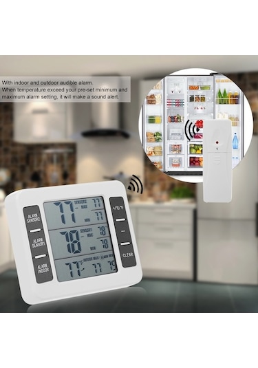Besthome1 Kablosuz Sesli Alarmlı Dijital Buzdolabı Termometre Beyaz