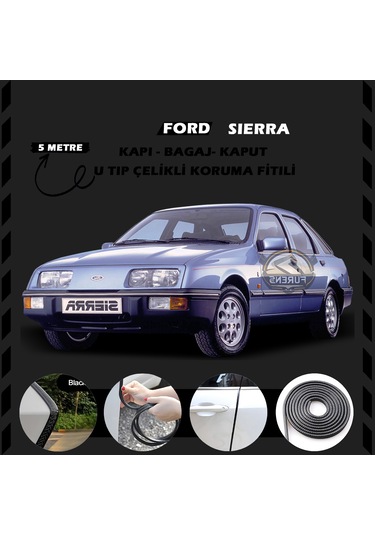 Ford Sierra Oto Araç Kapı Koruma Fitili 5 Metre Parlak Siyah Renk