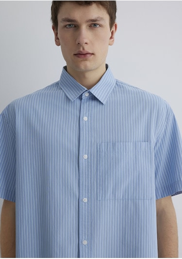 Mavi Oversize Kısa Kol Mavi Erkek Gömlek M0211487-83767 Mavi