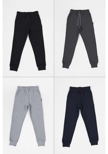 Mmetalic Siyah-lacivert-antrasit-gri Kalın Pamuklu Beli Ve Paçası Lastikli Cepli 4'lü Kız Çocuk Eşofman Altı Çok Renkli