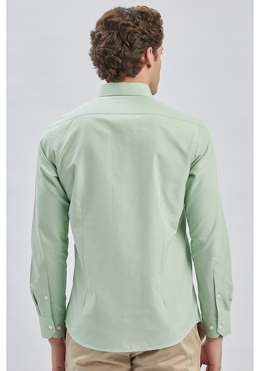 Erkek Uzun Kollu Bez Ayağı Sert Yaka Cepsiz Klasik Slim Fit Dar Kesim Gömlek 1004240230-açık Yeşil