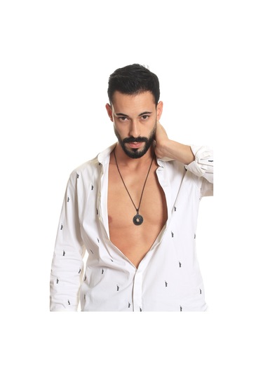 Erkek Siyah Oksit Kaplama Spiritüel Simge Uçlu Kolye Siyah