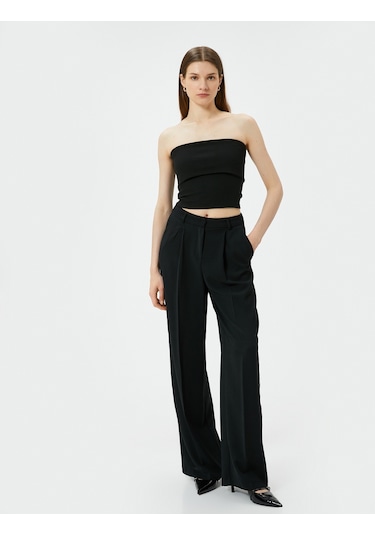 Koton Straplez Üst Kat Detaylı Ribanalı Slim Fit Siyah 4sak10698ek Siyah