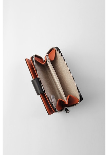 Cengiz Pakel Kadın Orta Boy Cüzdan 65256M Siyah-Kiremit-Siyah