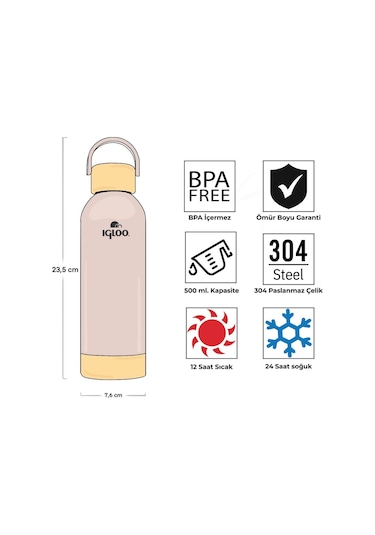 Çelik Pro Termos - Igloo - Hydrate - 500ml - Bej - 205694 Çok Renkli