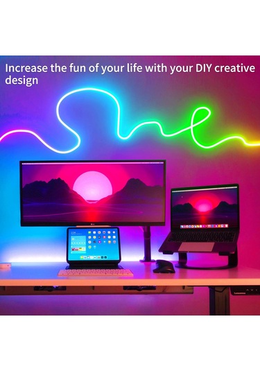 Youtek 5m 300 Led Rgb Neon Işık Şeridi, Ip65 Su Geçirmez, Müzik Senkronizasyonlu, Uzak Kumanda Ve Uygulama Kontrolü, İç/dış Mekan Kullanıma Uygun Çok Renkli