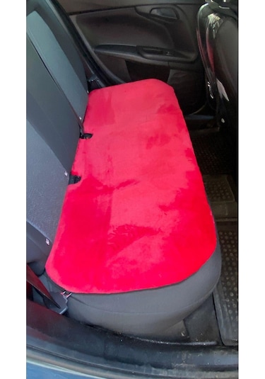 Yumuşak Tüylü Peluş Serme Oto Koltuk Koruyucu Minder Ön Arka Kırmızı