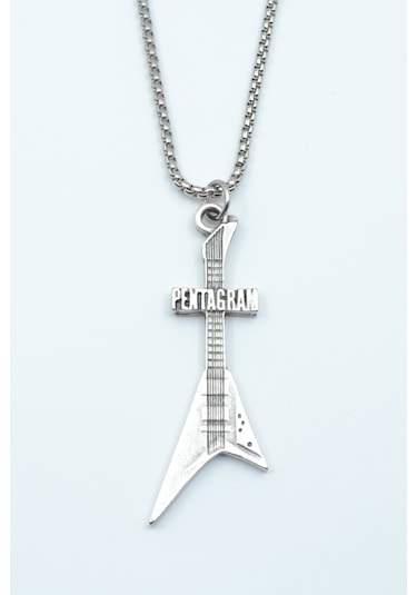 Pentagram Elektro Gitar Örme Zincir Kolye Gümüş