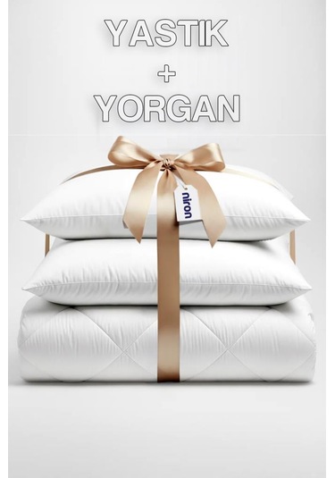 Niron Çift Kişilik Yorgan + 2 Adet Yastık Seti 195x215 Cm 4 Mevsim Mikrofiber Konfor Beyaz