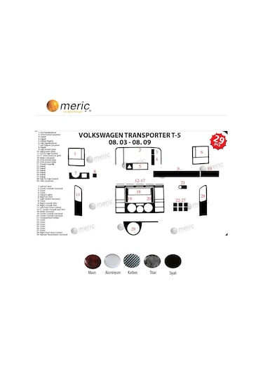 Meriç® Vw Transporter T5 Ön Torpido Kaplama 29 Parça 2003-2009 (530157705)
