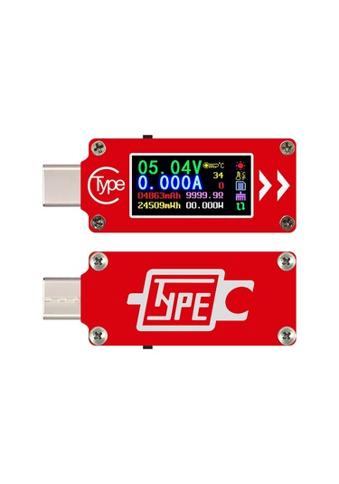 Kangvka Tc64 Tip-c Şarj Testeri: Renkli Ips Ekranlı Gerilim, Akım, Kapasite Ve Sıcaklık Ölçer Kırmızı