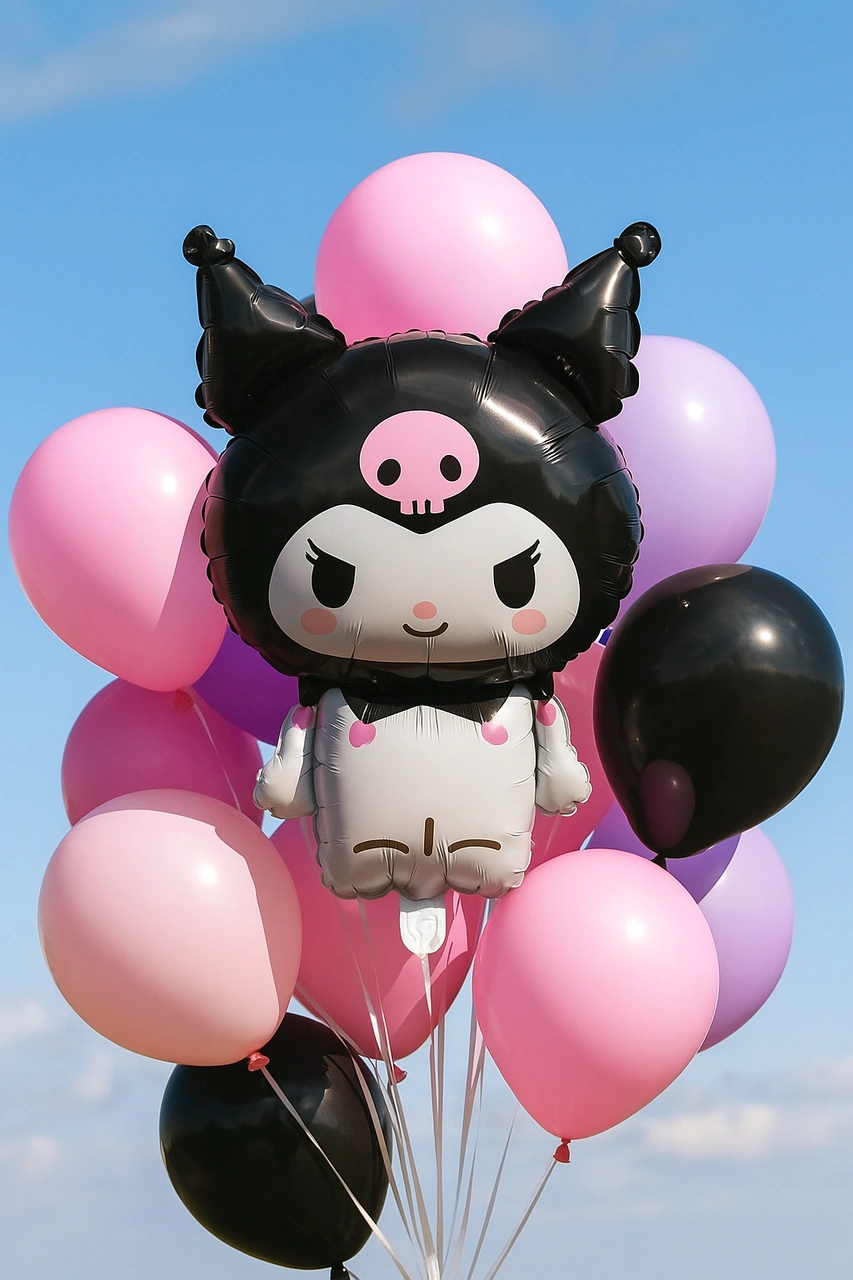 Folyo Balon Kuromi 80x50 Cm Siyah Büyük Doğum Günü Balonu Çok Renkli