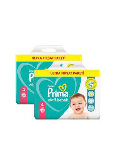 Prima Aktif Bebek 4 Beden Maxi Bebek Bezi Aylık Fırsat Paketi 160 Adet