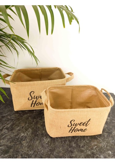 Bitki Tasarımı Sweet Home Jüt Hasır Ev Düzenleyici Mutfak Banyo Salon Sepeti Katlanır Sıvı Korumalı İkili Set B-O