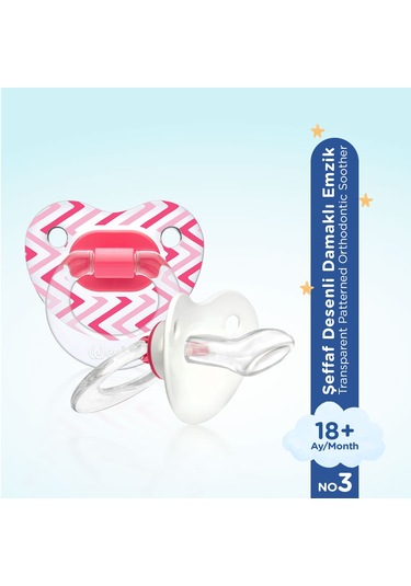 Wee Baby Şeffaf Desenli Damaklı Emzik No:3 Pembe 18+ Ay