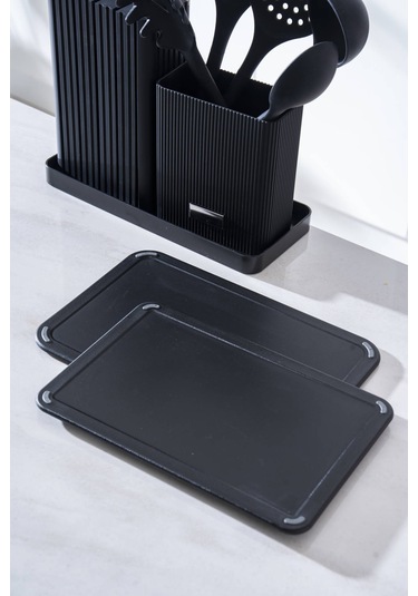 Cooper 14 Parça Standlı Kesme Tahtası Servis Ve Bıçak Seti Siyah