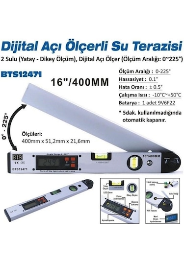 Bts Bts-12471 Dijital Açı Ölçerli Su Terazisi