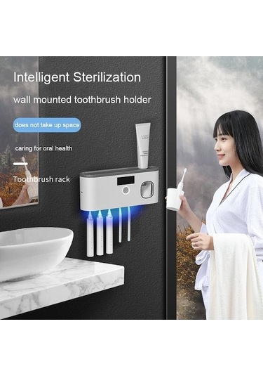 Novahub Gri Elektrikli Diş Fırçası Uv Sterilizasyon Kurutma Tutucu Duvara Monte Diş Macunu Sıkacağı Banyo Organizatör Aksesuarları İçin Set Gri Gri