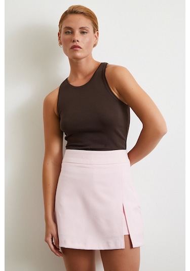 Yırtmaçlı Şort Etek Pembe Pembe