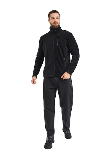 Genius Store Tam Fermuarlı 3 Cepli Outdoor Erkek Polar Ceket Tactical Flecee Siyah