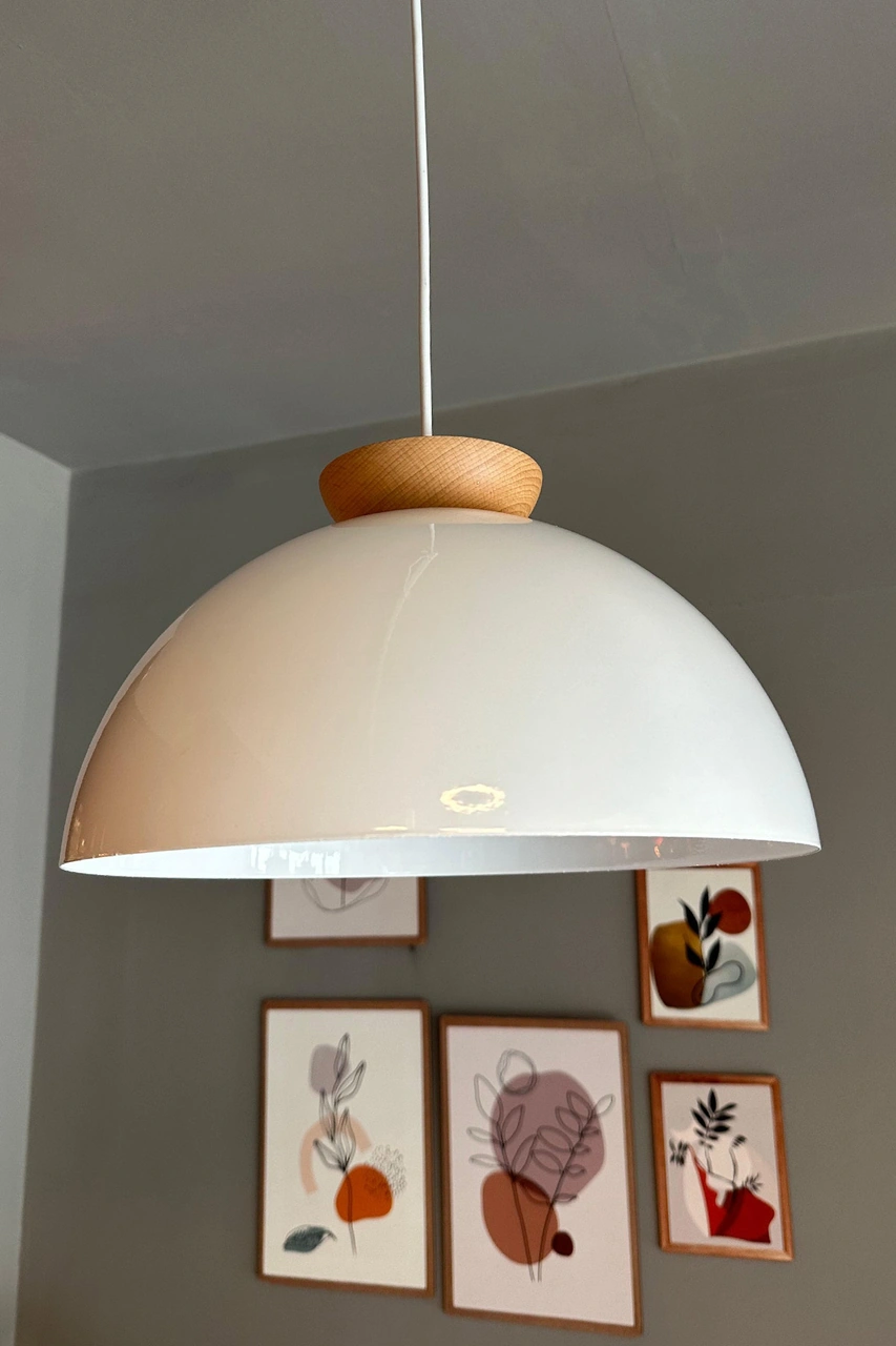 Yimpi Beyaz Avize Ahşap Tekli Sarkıt Salon Kuaför Cafe Dekoratif Aydınlatma Pastane Beyaz