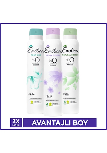 Emotion Agua Kiss +  Natural Kadın Sprey Deodorant 3 x 200 ML
