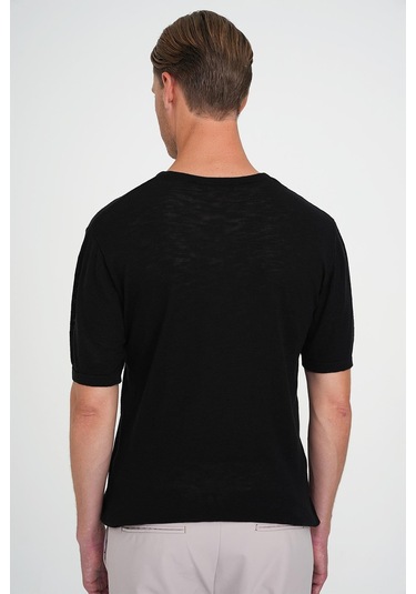 Comfort Fit Bisiklet Yaka Kısa Kol Spor Siyah Triko Tr 881 Siyah