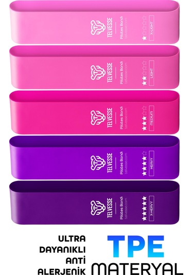 5 Li Çantalı Pilates Direnç Bandı Seti Egzersiz Squat Aerobik İçin Kapalı Uç Loop Lastik Pembe Pembe