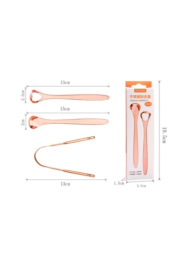 Sones Dil Temizleyici Ağız Kokusu Paslanmaz Çelik Temizleme Fırçası Dil Kazıyıcı + İki Parçalı Set Gül Altın