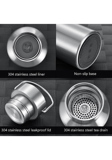 304 Vakumlu Paslanmaz Çelik Vakum Şişesi Çift Katmanlı Büyük Kapasiteli Dış Mekan Su Şişesi Dağcılık Spor Şişesi, Kapasite: 600ml Siyah